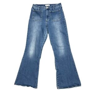 Lucky Brand Stevie High Rise Flare Jeans Medium Wash Blue Patch Pockets 10/30 A